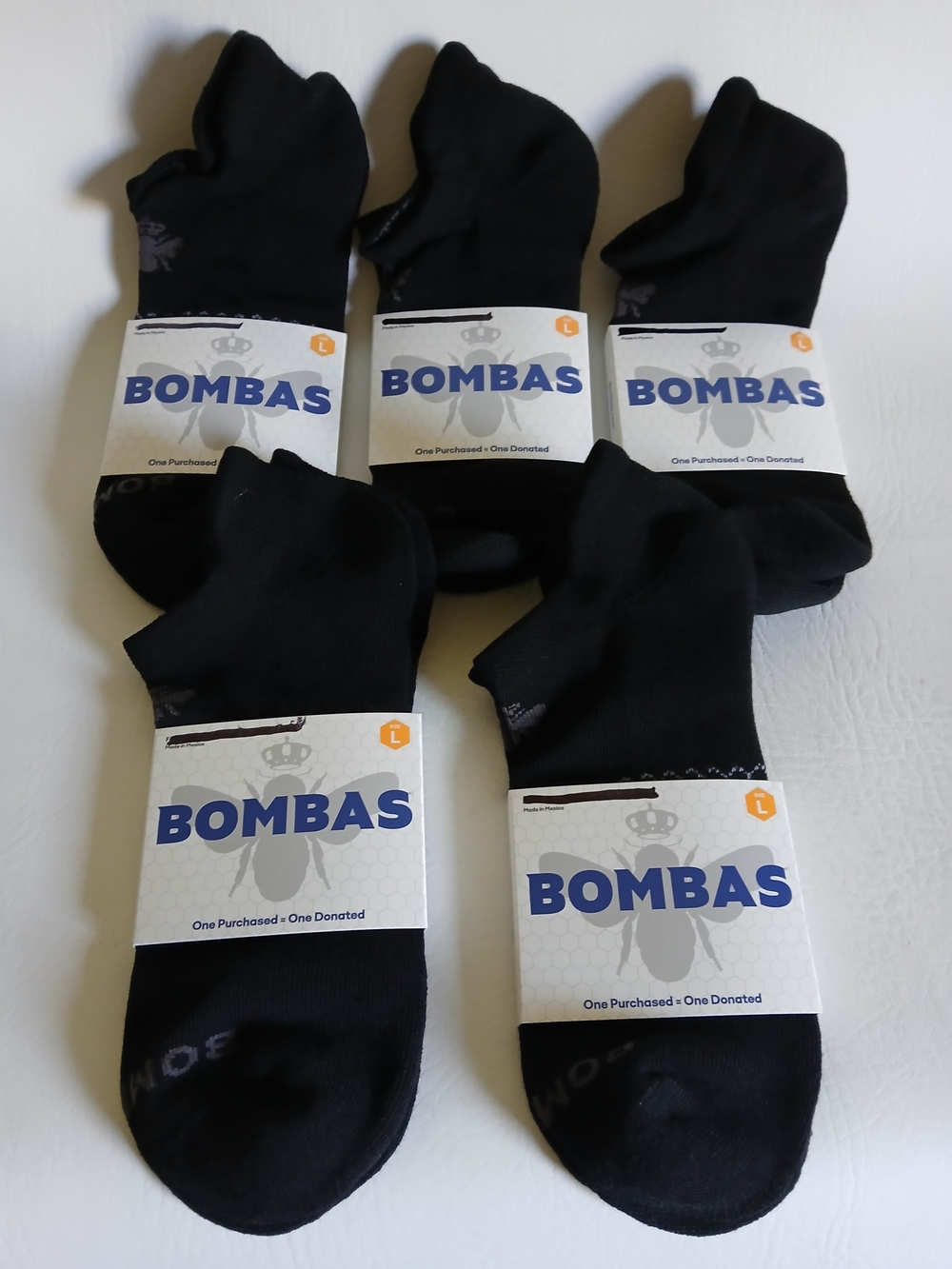 Bombas Black Unisex Socks 5-Pack Ankle Length Size Large